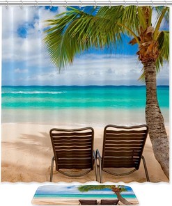 Hawaii Beach Print Shower Curtain For Coastal Bathroom Decor