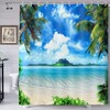 Hawaii Beach Shower Curtain Tropical Seaside Island Palm Trees Blue Sea Luau Bath House Decor 
