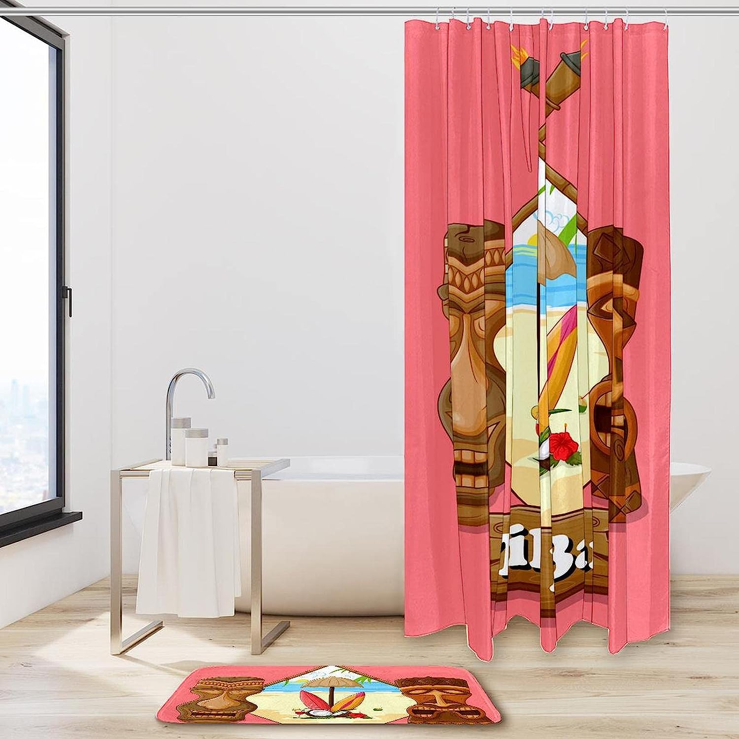 Hawaii Beach Vintage Shower Curtain Idea With Microfiber Accents, Machine Washable - Image 2