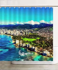 Hawaii City Scene Modern Landscape Artwork Shower Curtain for Stylish Bathroom Decor