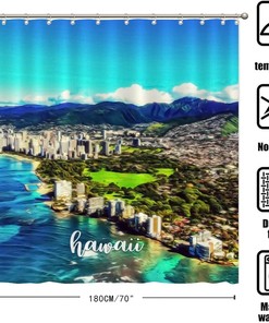 Hawaii City Scene Modern Landscape Artwork Shower Curtain for Stylish Bathroom Decor