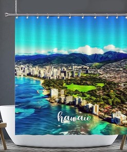 Hawaii City Scene Modern Landscape Artwork Shower Curtain for Stylish Bathroom Decor