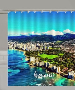 Hawaii City Scene Modern Landscape Artwork Shower Curtain for Stylish Bathroom Decor