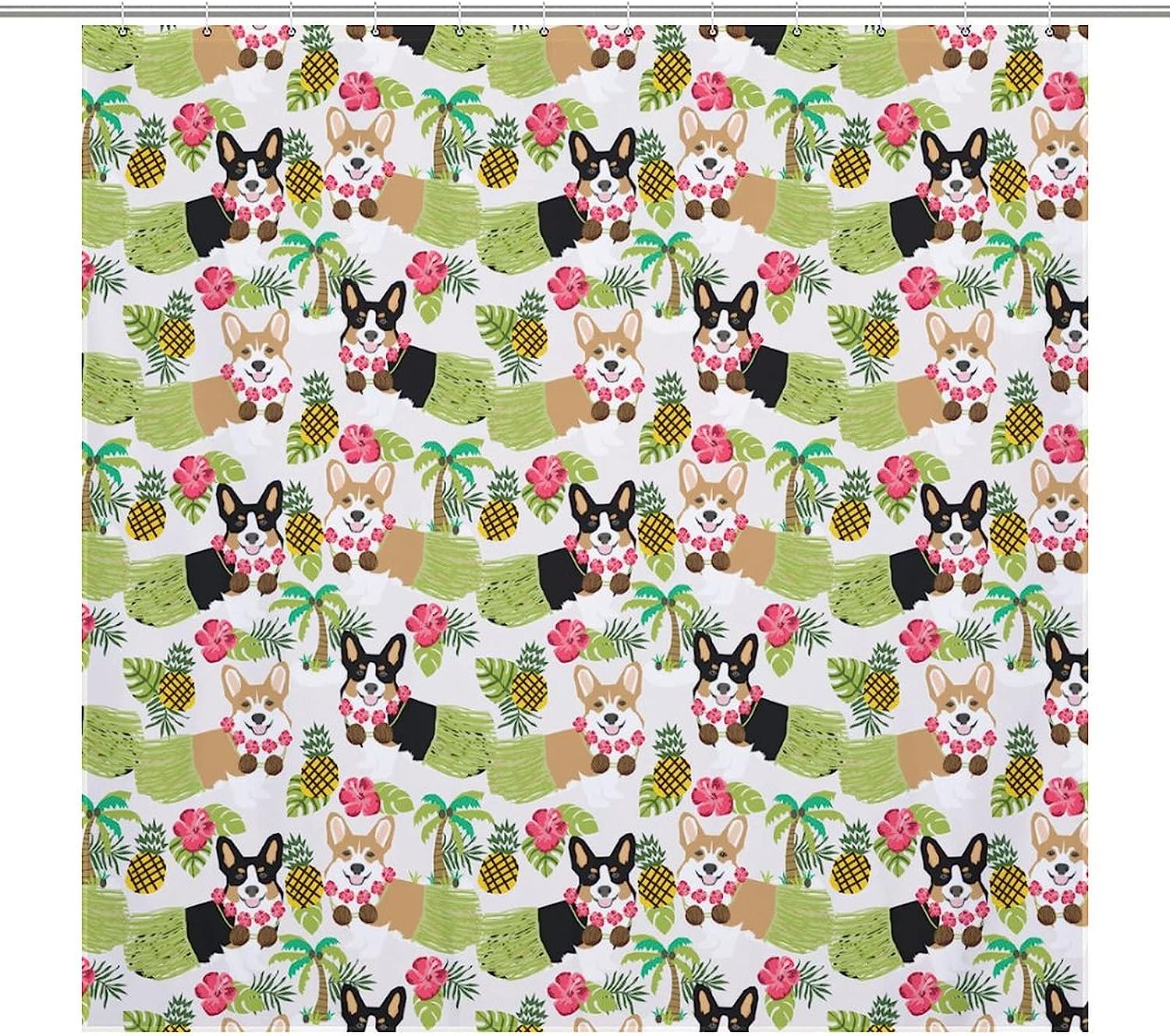 Hawaii Corgi Dog Shower Curtain Funny Fashion Bath Curtain For Bathroom