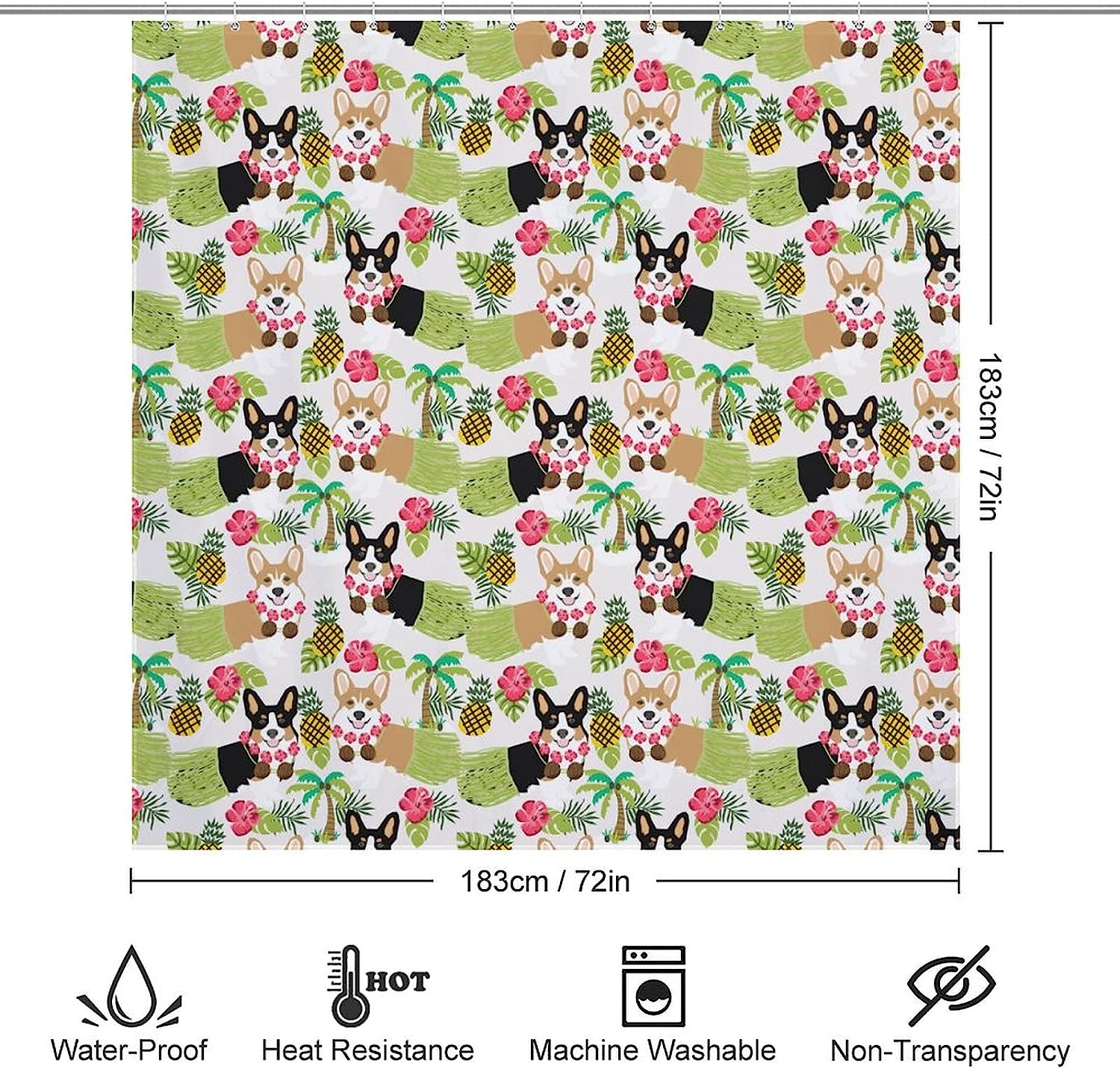 Hawaii Corgi Dog Shower Curtain Funny Fashion Bath Curtain For Bathroom