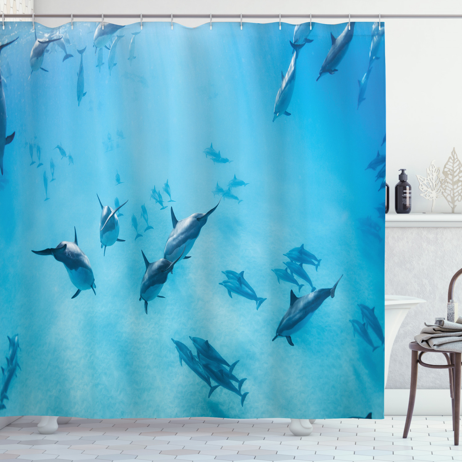 Hawaii Dolphins Shower Curtain for Coastal Bathroom Decor