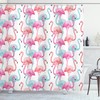 Hawaii Flamingos Watercolor Shower Curtain, Tropical Bathroom Decor