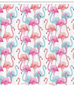 Hawaii Flamingos Watercolor Shower Curtain, Tropical Bathroom Decor