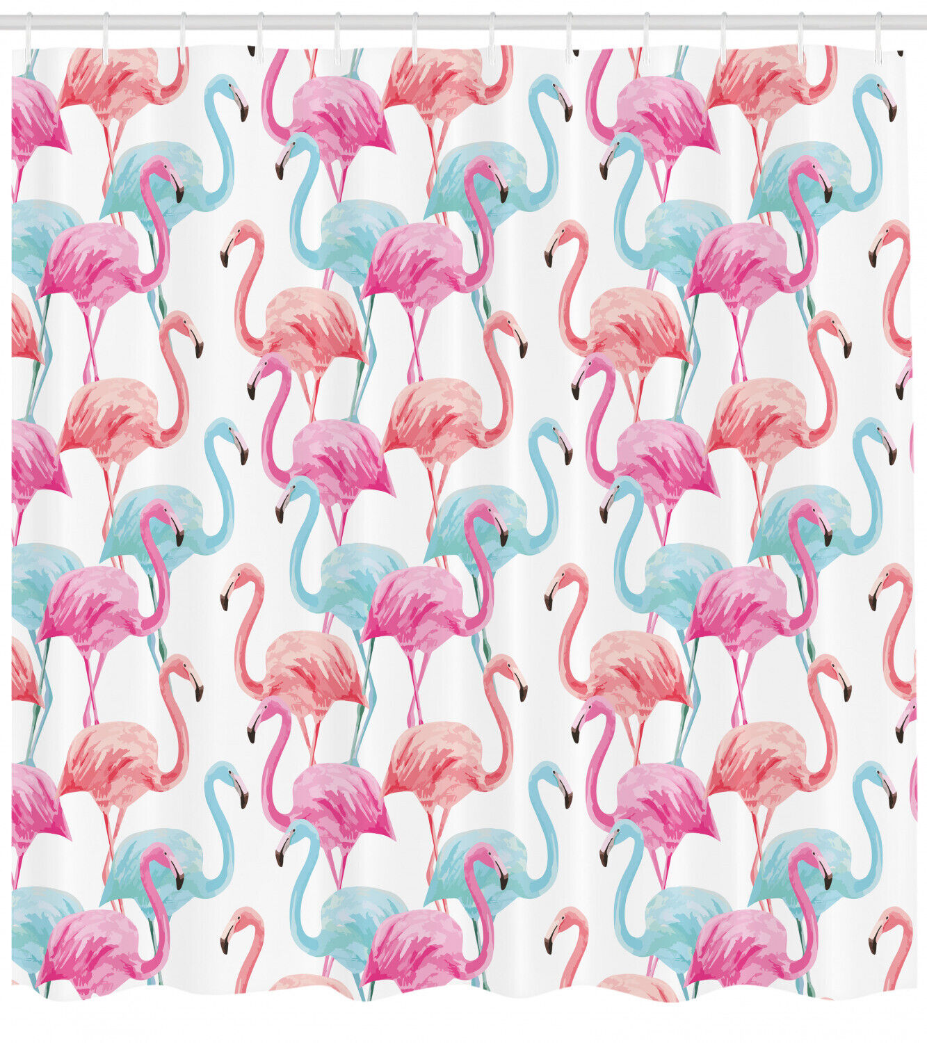 Hawaii Flamingos Watercolor Shower Curtain, Tropical Bathroom Decor