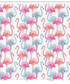 Hawaii Flamingos Watercolor Shower Curtain, Tropical Bathroom Decor
