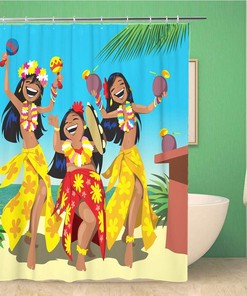 Hawaii Hula Girl Dance Party Beach Shower Curtain