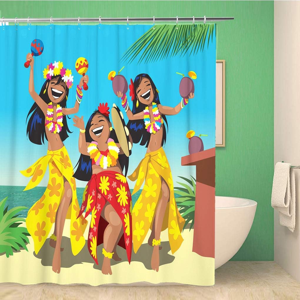 Hawaii Hula Girl Dance Party Beach Shower Curtain