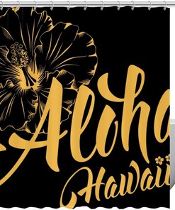 Hawaii Lettering Aloha and Hibiscus Shower Curtain Set - A Beautiful Addition to Your Bathroom 