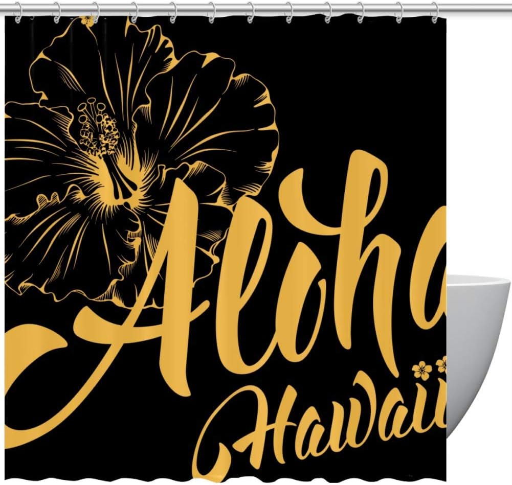 Hawaii Lettering Aloha and Hibiscus Shower Curtain Set - A Beautiful Addition to Your Bathroom