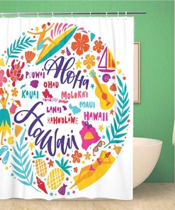 Hawaii Map and Tourist Attractions Symbols Shower Curtain