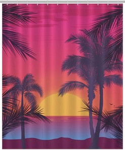 Hawaii Modern Shower Curtain With Coconut Trees For Bathroom Showers And Bathtubs