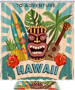 Hawaii Party Vintage Shower Curtain Ideas Waterproof Washable