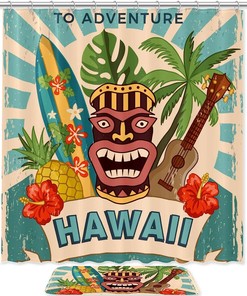 Hawaii Party Waterproof Fabric Shower Curtain For Bathroom