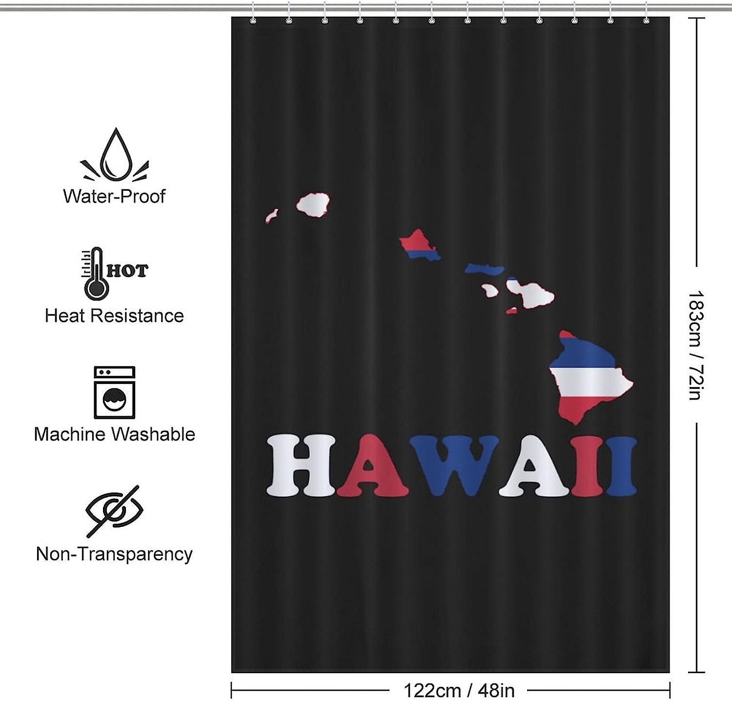 Hawaii State Flag Map Printed Waterproof Shower Curtain For Bathroom Decor