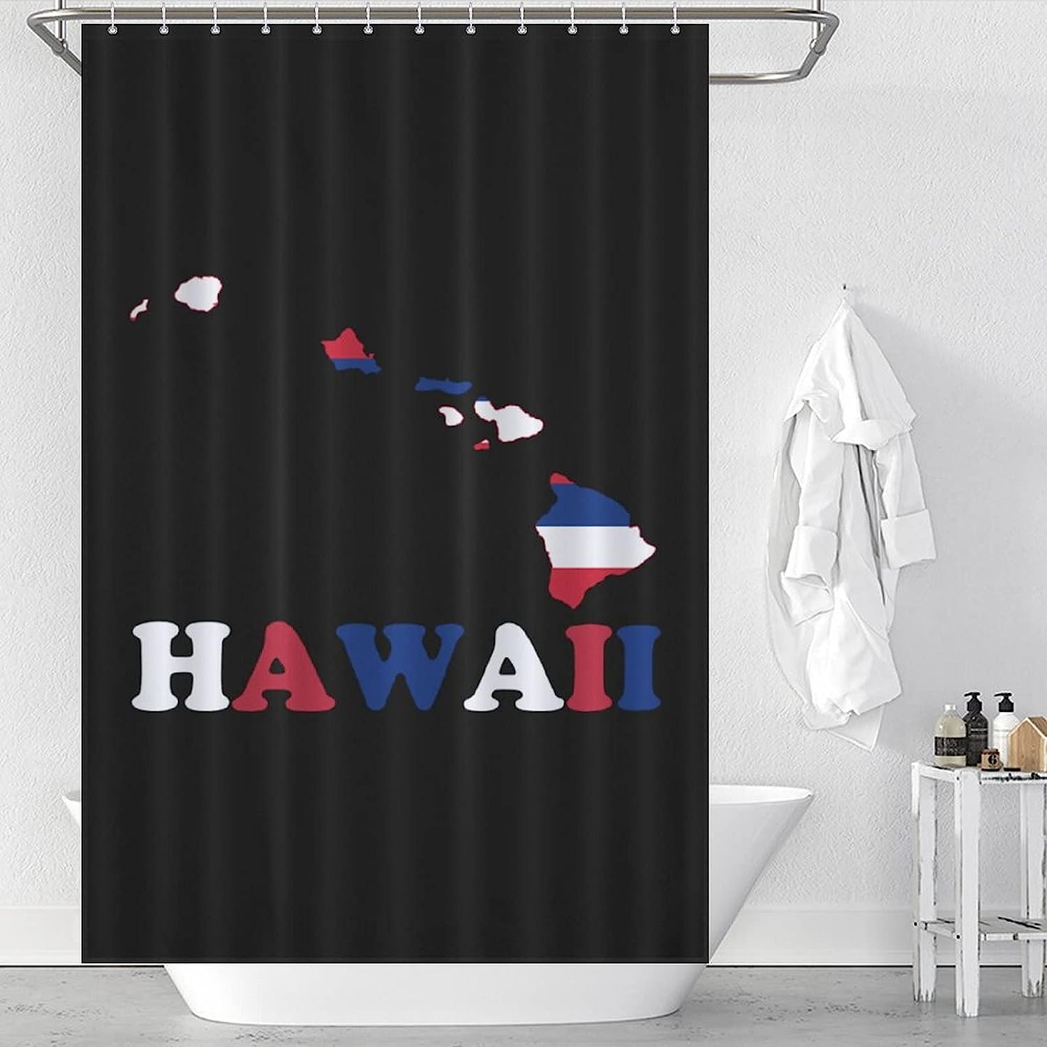 Hawaii State Flag Map Printed Waterproof Shower Curtain For Bathroom Decor