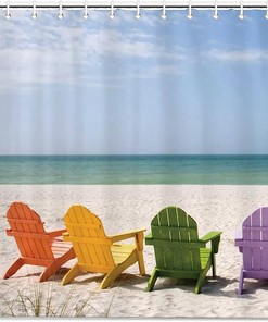 Hawaii Summer Beach Scenery with Chairs Shower Curtain - Waterproof Bathroom Accessory by WengBeauty