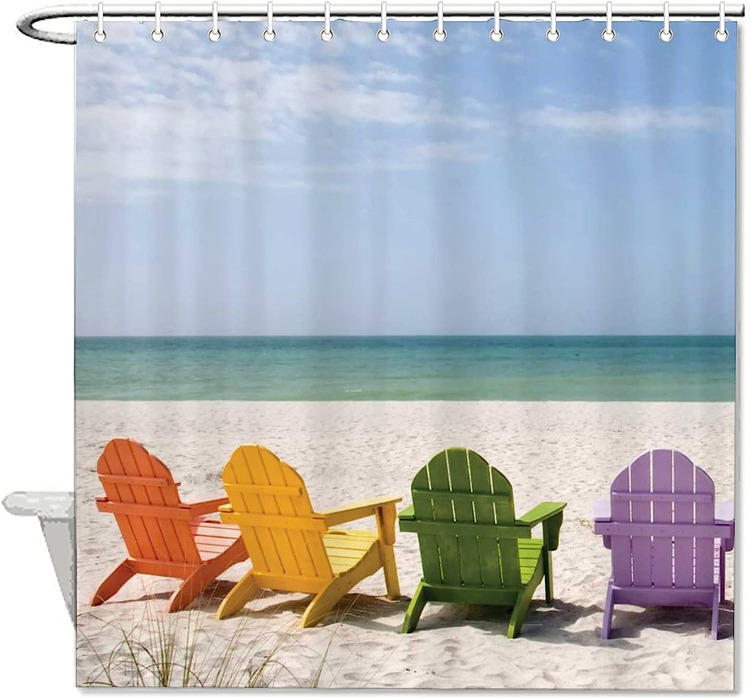 Hawaii Summer Beach Scenery with Chairs Shower Curtain - Waterproof Bathroom Accessory by WengBeauty