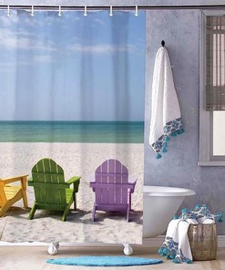Hawaii Summer Beach Scenery with Chairs Shower Curtain - Waterproof Bathroom Accessory by WengBeauty