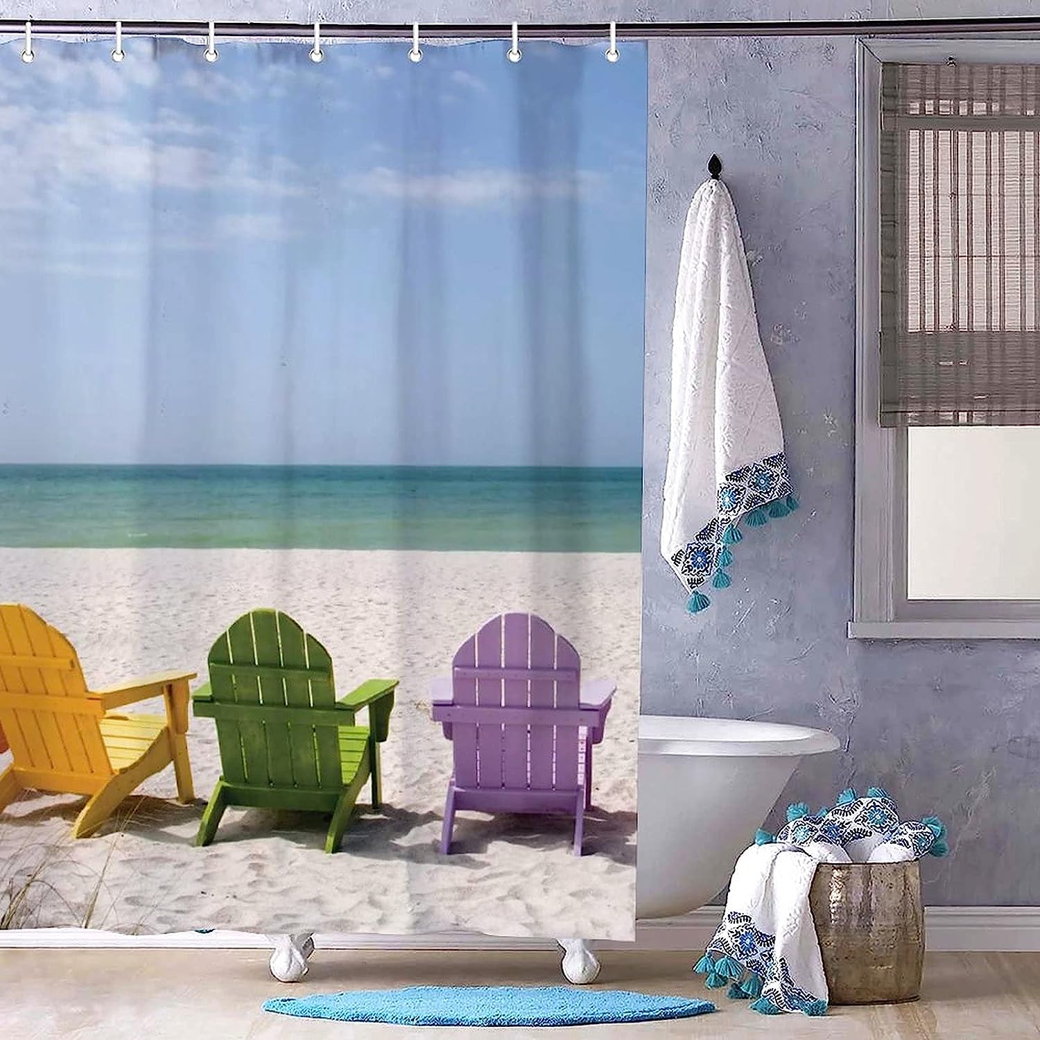 Hawaii Summer Beach Scenery with Chairs Shower Curtain - Waterproof Bathroom Accessory by WengBeauty