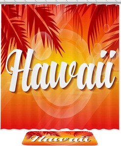 Hawaii Sunset Printed Bathroom Tub Set With Waterproof Fabric Shower Curtain