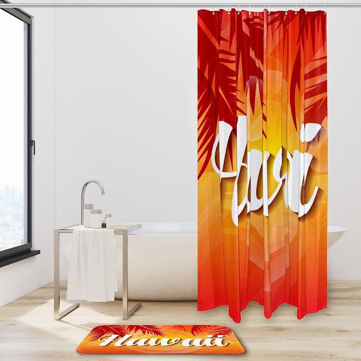 Hawaii Sunset Printed Bathroom Tub Set With Waterproof Fabric Shower Curtain - Image 2