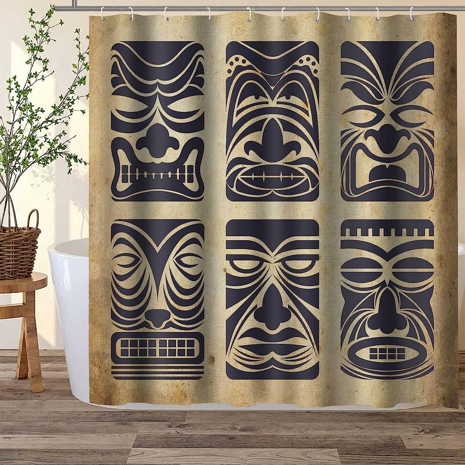 Hawaii Tiki Mask Native Americans Tribal Shower Curtain - Island Bathroom Decor