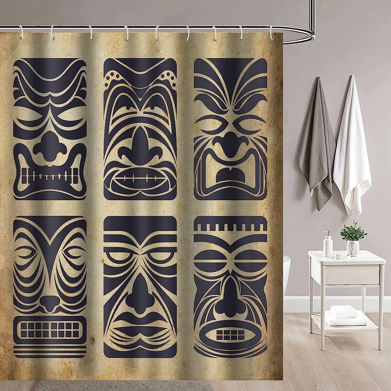 Hawaii Tiki Mask Native Americans Tribal Shower Curtain - Island Bathroom Decor
