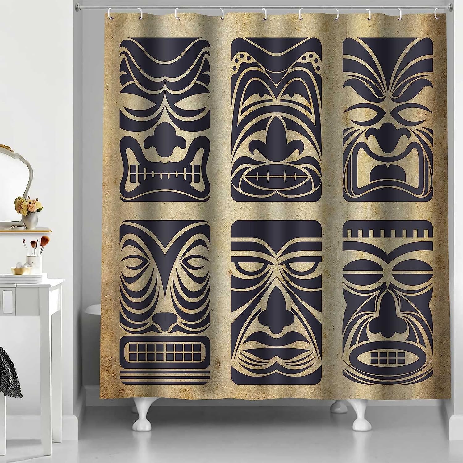 Hawaii Tiki Mask Native Americans Tribal Shower Curtain - Island Bathroom Decor
