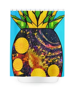 Hawaiian Ai Art Cosmic Pineapple Print Shower Curtain For Tropical Bathroom Decor