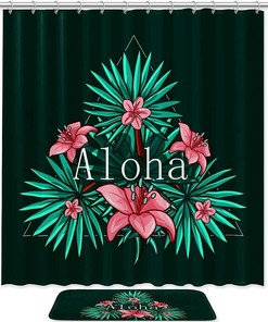 Hawaiian Aloha Leaves Shower Curtain For A Beachy Bathroom