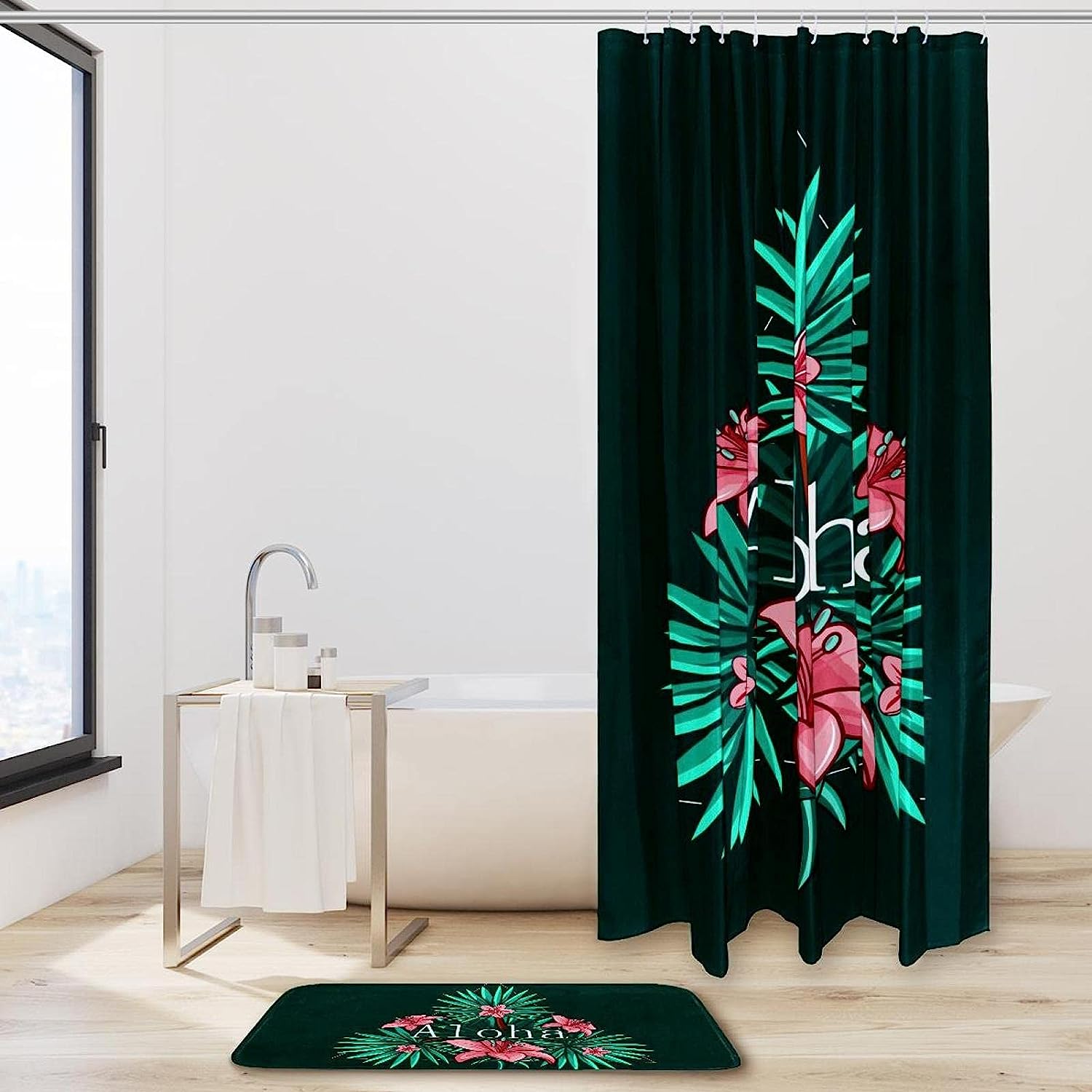 Hawaiian Aloha Leaves Shower Curtain For A Beachy Bathroom - Image 2