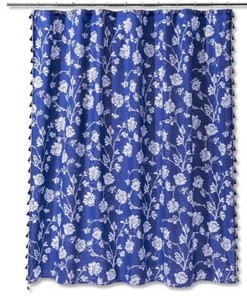Hawaiian Floral Blue Fabric Shower Curtain by OPALHOUSE
