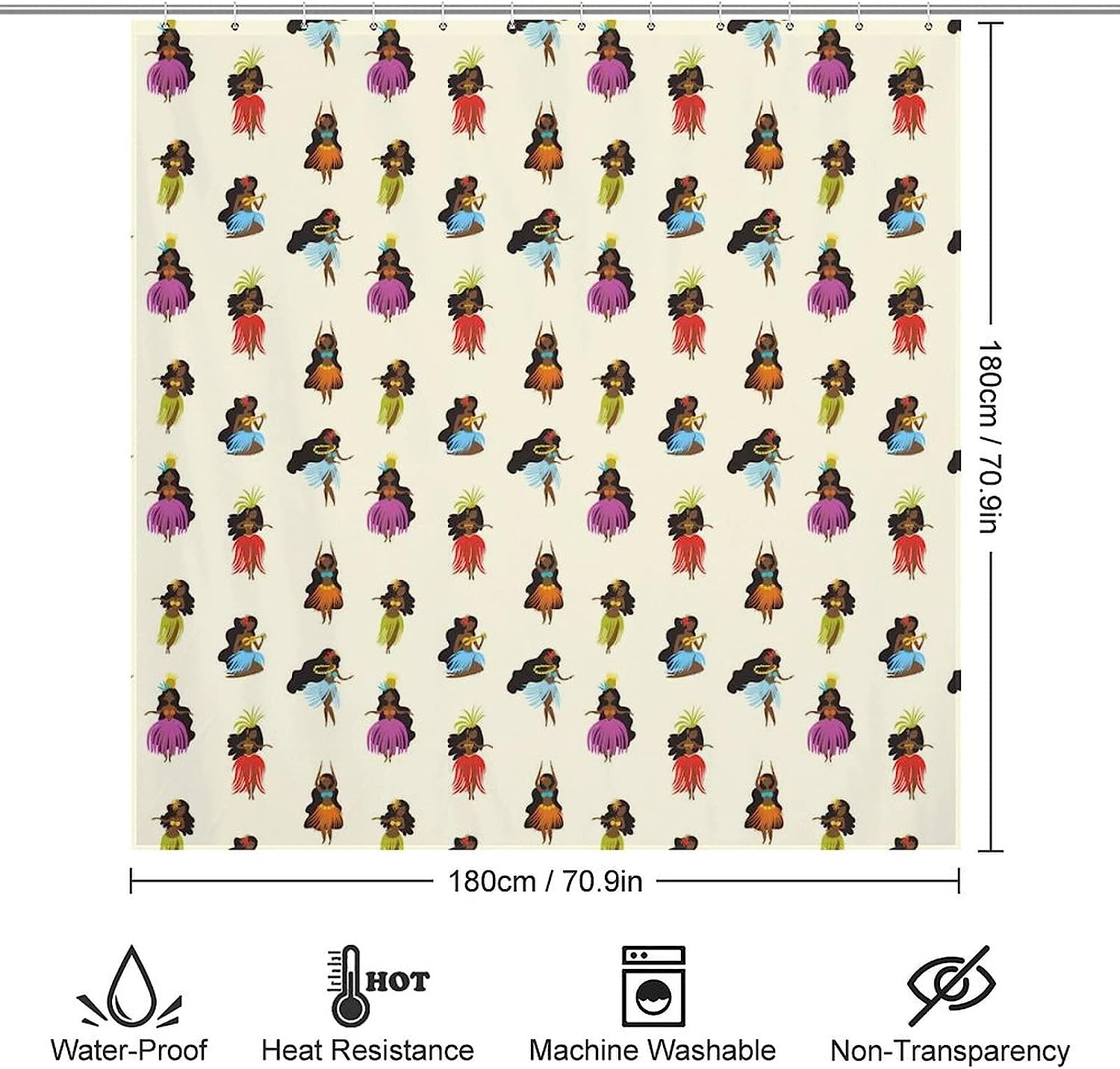 Hawaiian Girls Shower Curtain for Summer Bathroom Decoration