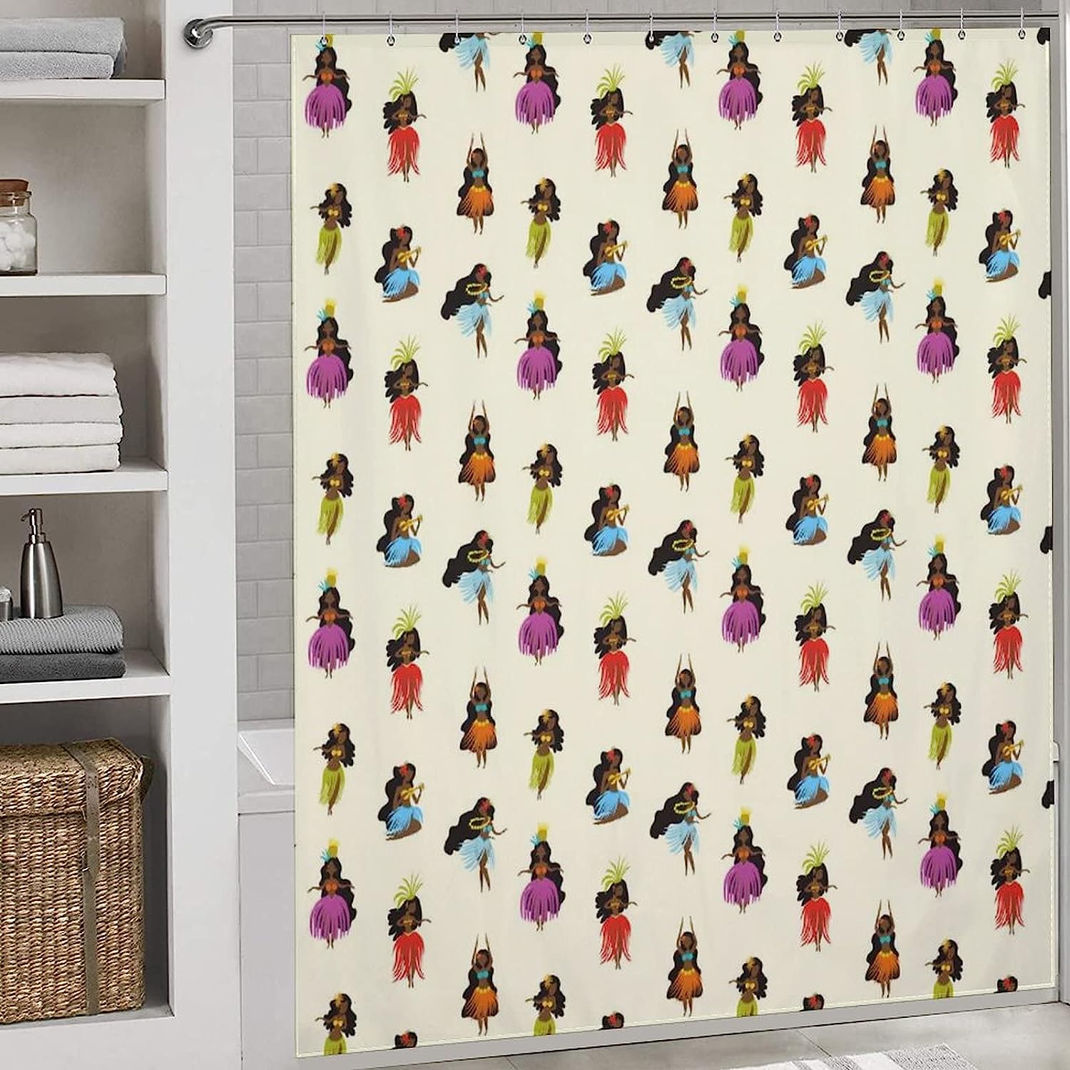 Hawaiian Girls Shower Curtain for Summer Bathroom Decoration