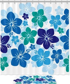 Hawaiian Hibiscus Vintage Shower Curtain, Waterproof Fabric Bathroom Decor