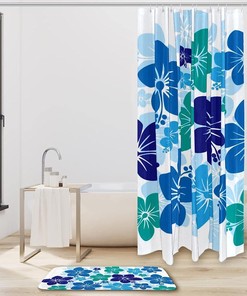 Hawaiian Hibiscus Vintage Shower Curtain, Waterproof Fabric Bathroom Decor