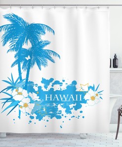 Hawaiian Island Aqua Shower Curtain for Exotic Bathroom Decor