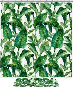 Hawaiian Island Shower Curtain with Banana Trees Watercolored Image: Romantic and Tropical
