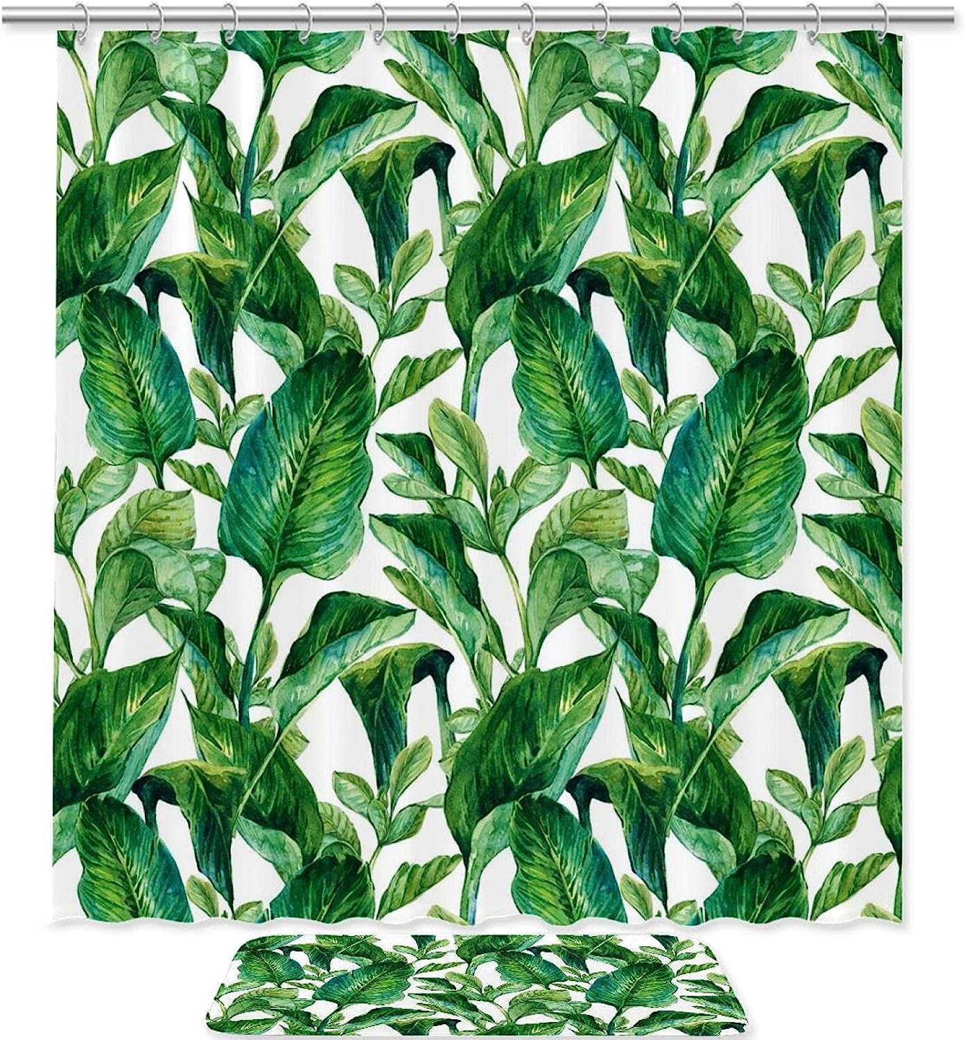 Hawaiian Island Shower Curtain with Banana Trees Watercolored Image: Romantic and Tropical