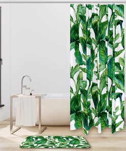 Hawaiian Island Shower Curtain with Banana Trees Watercolored Image: Romantic and Tropical