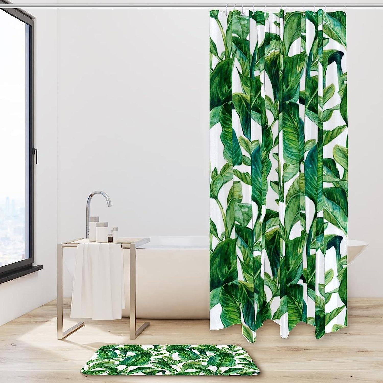 Hawaiian Island Shower Curtain with Banana Trees Watercolored Image: Romantic and Tropical