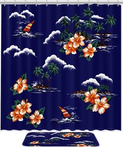 Hawaiian Islands Vintage Shower Curtain Liner, Fabric Bathroom Decor