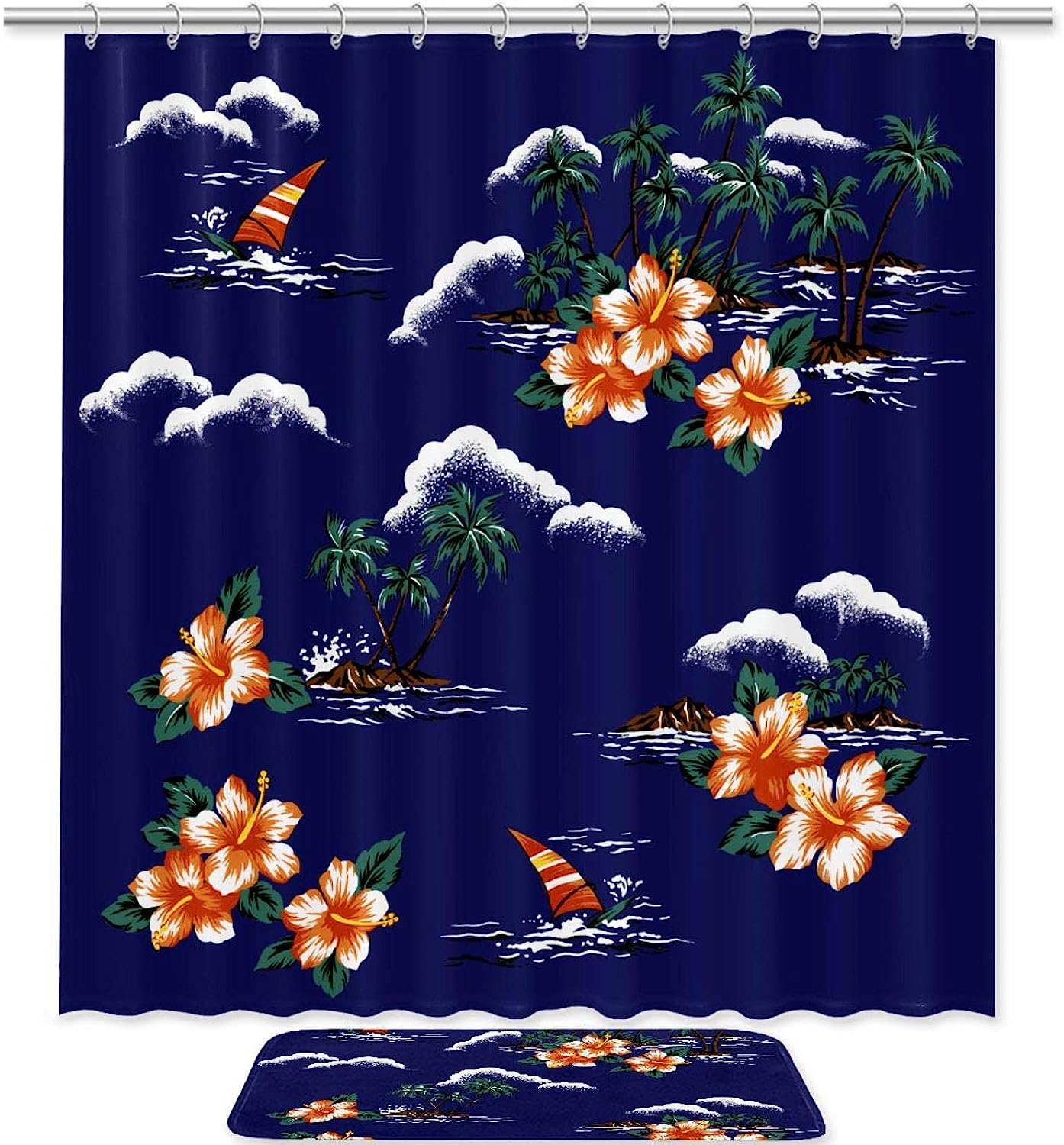 Hawaiian Islands Vintage Shower Curtain Liner, Fabric Bathroom Decor