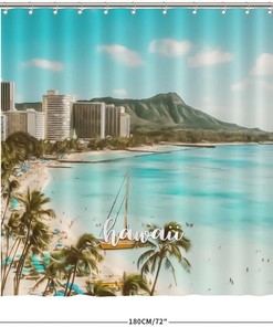 Hawaiian Landmark Fabric Shower Curtain for Modern Bathroom Decor