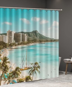 Hawaiian Landmark Fabric Shower Curtain for Modern Bathroom Decor